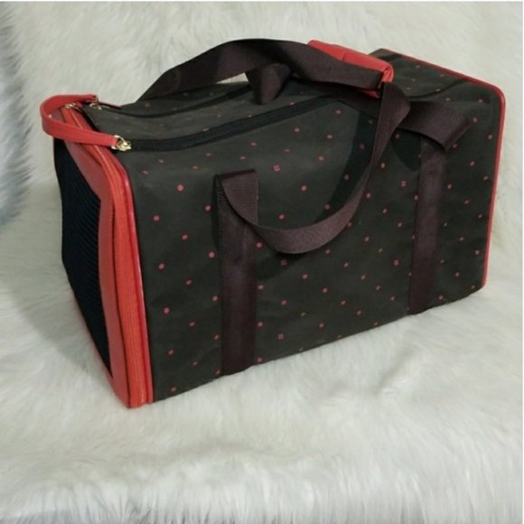 kate spade brown pink dot dog pet animal carrier see pics - Picture 2 of 7